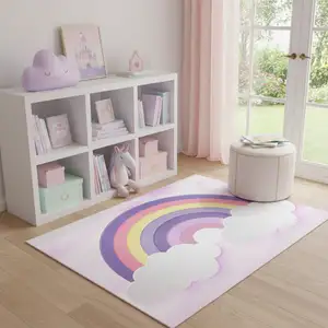 Photo of Pink And Purple Rainbows Youthful Washable Area Rug