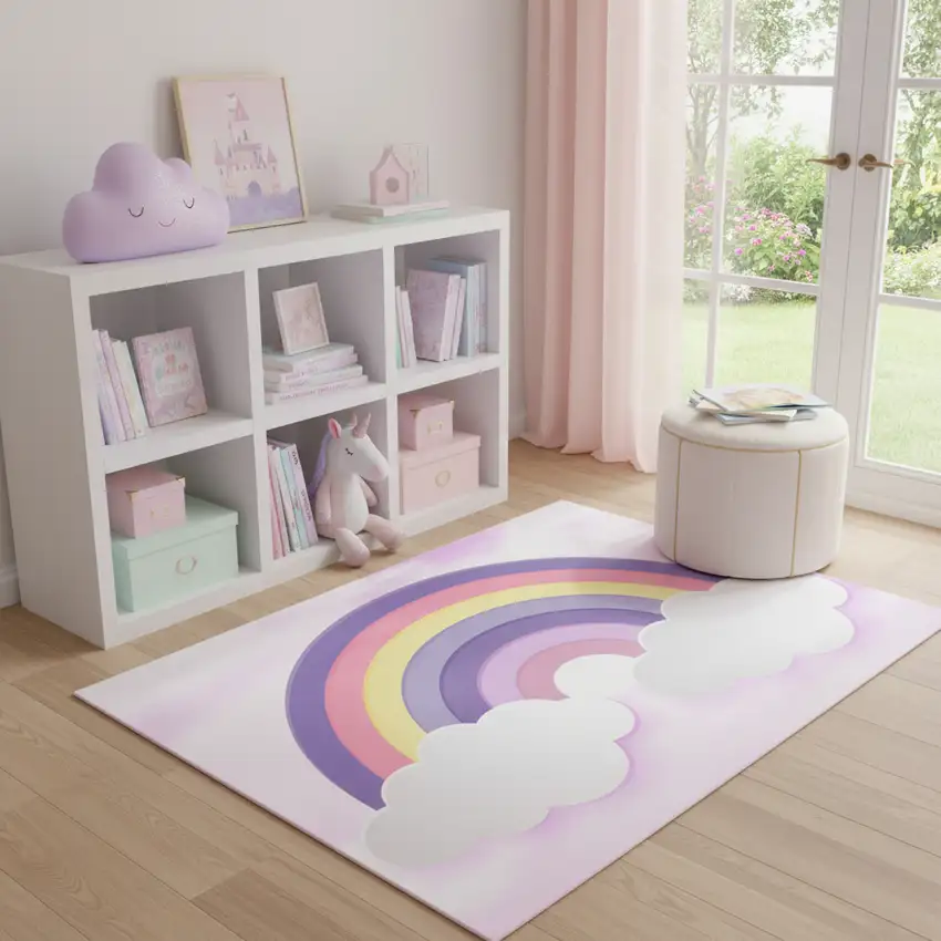 Pink And Purple Rainbows Youthful Washable Area Rug Photo 1
