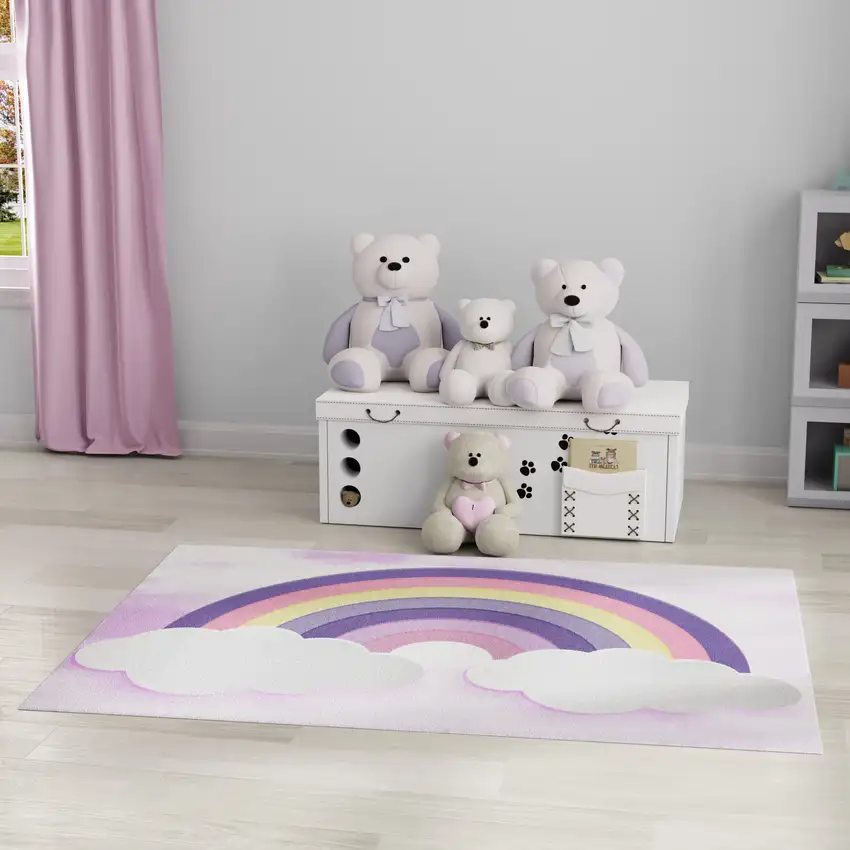 Pink And Purple Rainbows Youthful Washable Area Rug Photo 5