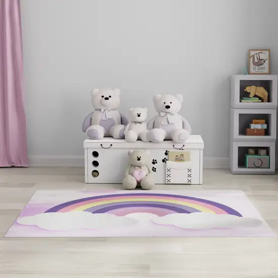 Pink And Purple Rainbows Youthful Washable Area Rug Photo 6
