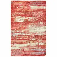 Photo of Pink And Red Abstract Hand Loomed Stain Resistant Area Rug