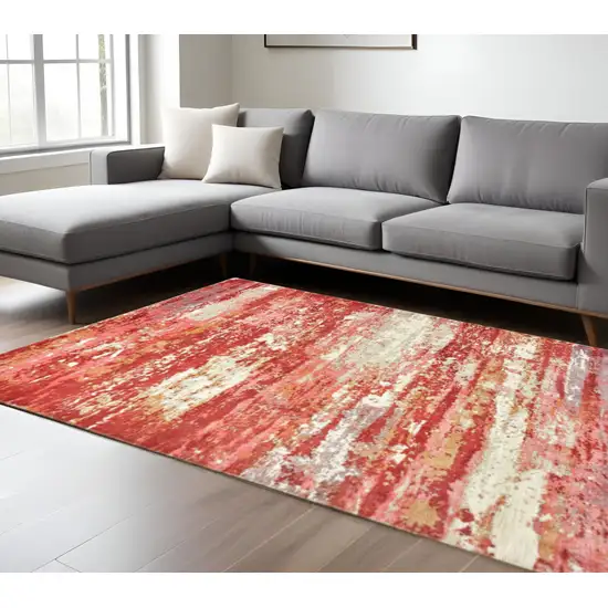 Pink And Red Abstract Hand Loomed Stain Resistant Area Rug Photo 1