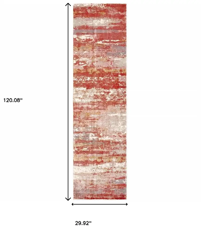 Pink And Red Abstract Hand Loomed Stain Resistant Runner Rug Photo 6