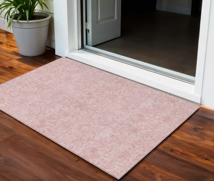 Pink And Red Floral Washable Indoor Outdoor Area Rug Photo 1