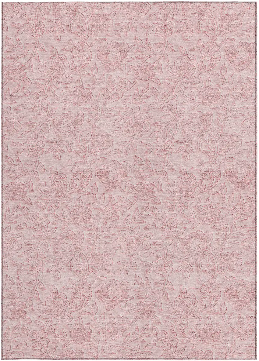 Pink And Red Floral Washable Indoor Outdoor Area Rug Photo 7