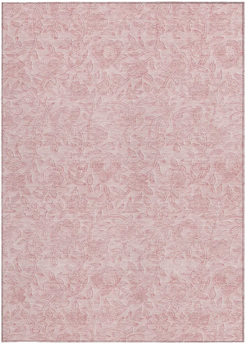 Pink And Red Floral Washable Indoor Outdoor Area Rug Photo 7