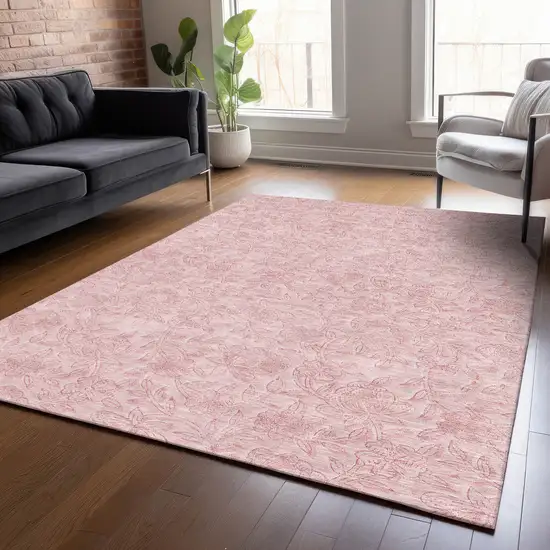 Pink And Red Floral Washable Indoor Outdoor Area Rug Photo 9