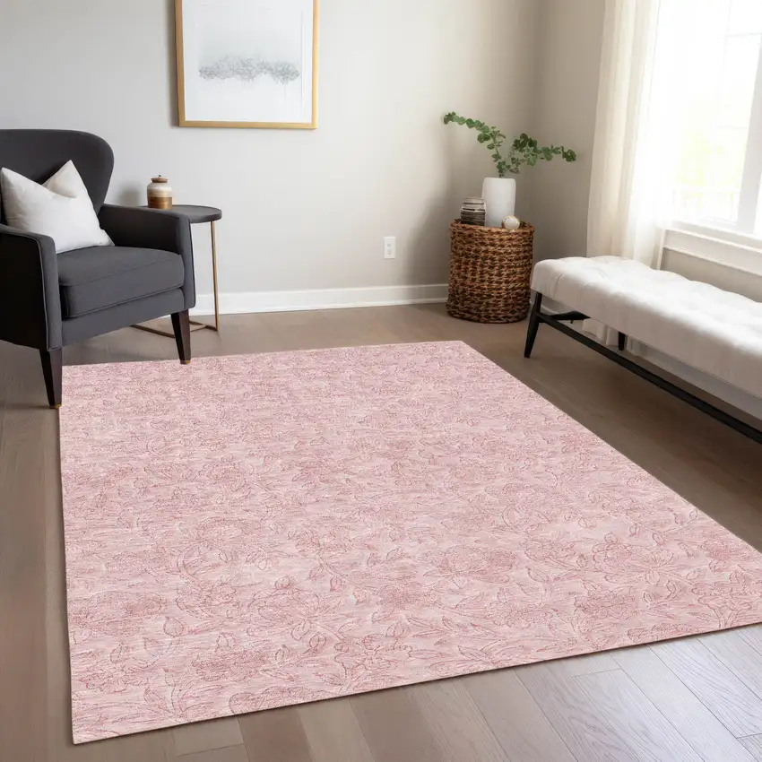 Pink And Red Floral Washable Indoor Outdoor Area Rug Photo 9