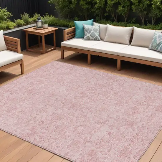 Pink And Red Floral Washable Indoor Outdoor Area Rug Photo 1