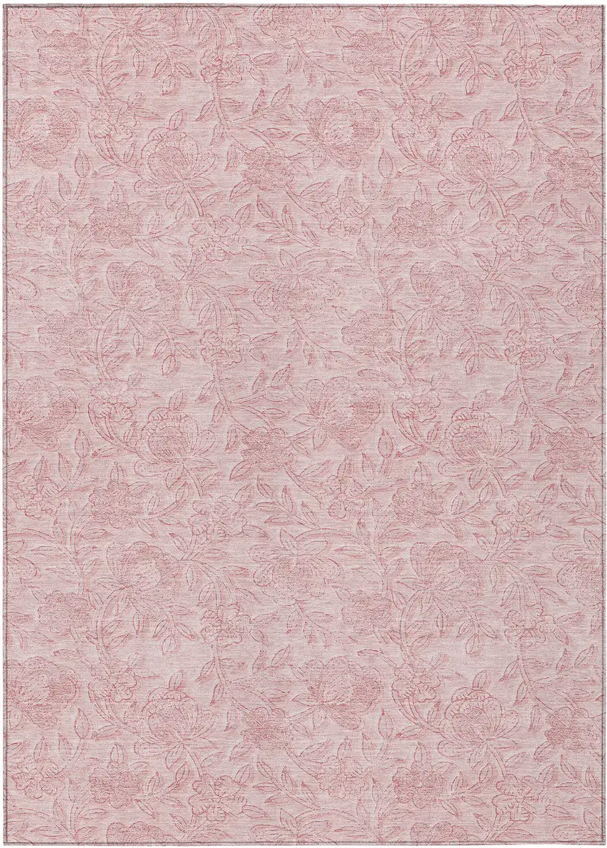 Pink And Red Floral Washable Indoor Outdoor Area Rug Photo 2