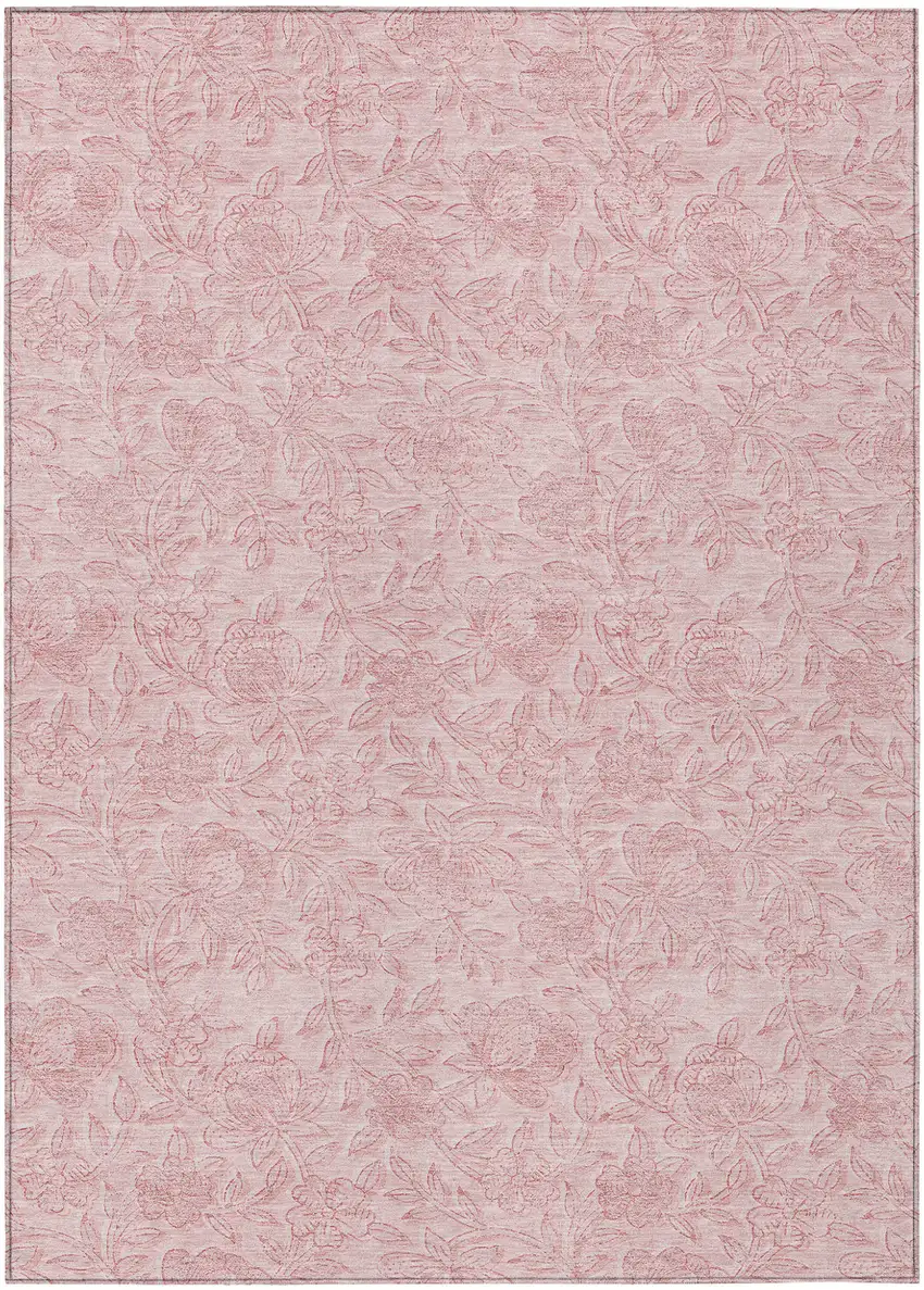 Pink And Red Floral Washable Indoor Outdoor Area Rug Photo 2