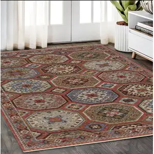 Photo of Pink And Red Medallion Area Rug With Fringe