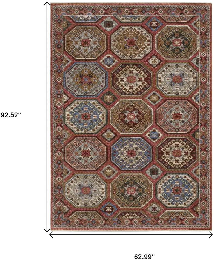 Pink And Red Medallion Area Rug With Fringe Photo 3