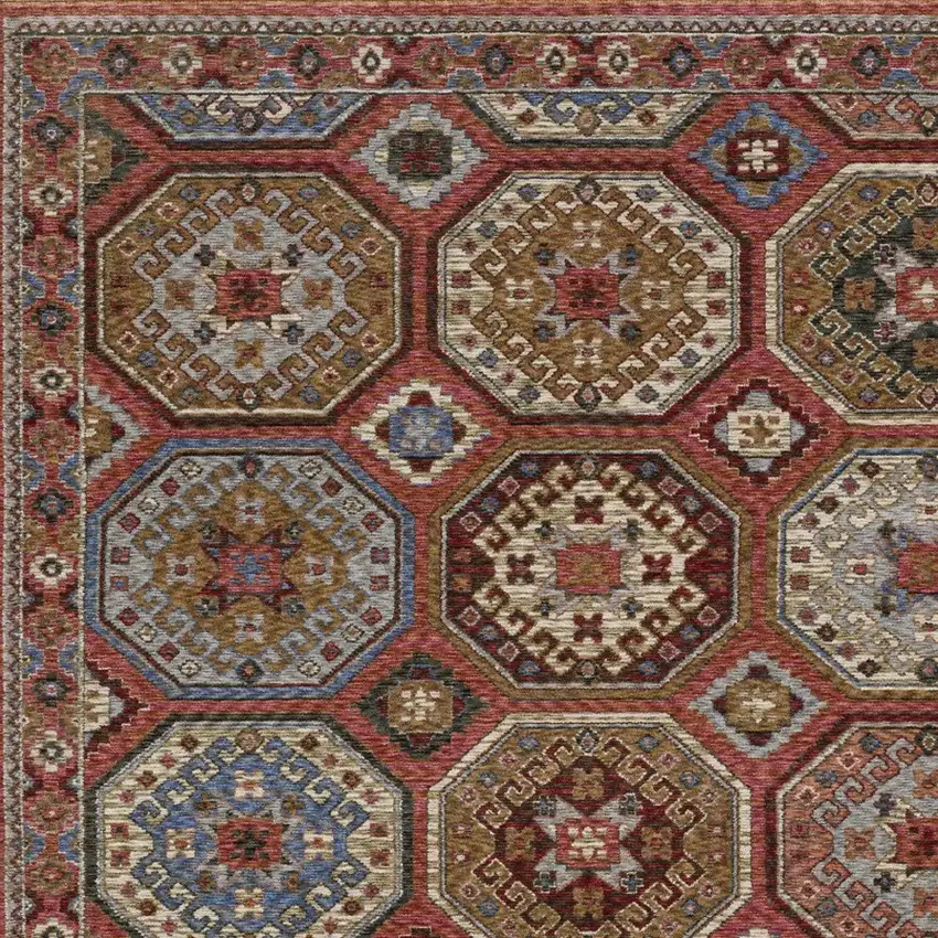 Pink And Red Medallion Area Rug With Fringe Photo 7