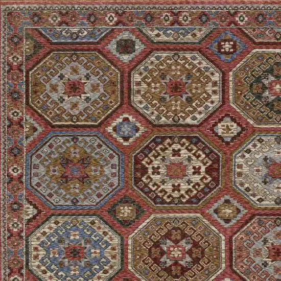 Pink And Red Medallion Area Rug With Fringe Photo 7