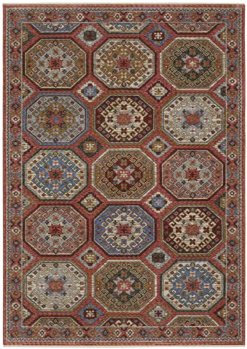 Pink And Red Medallion Area Rug With Fringe Photo 2