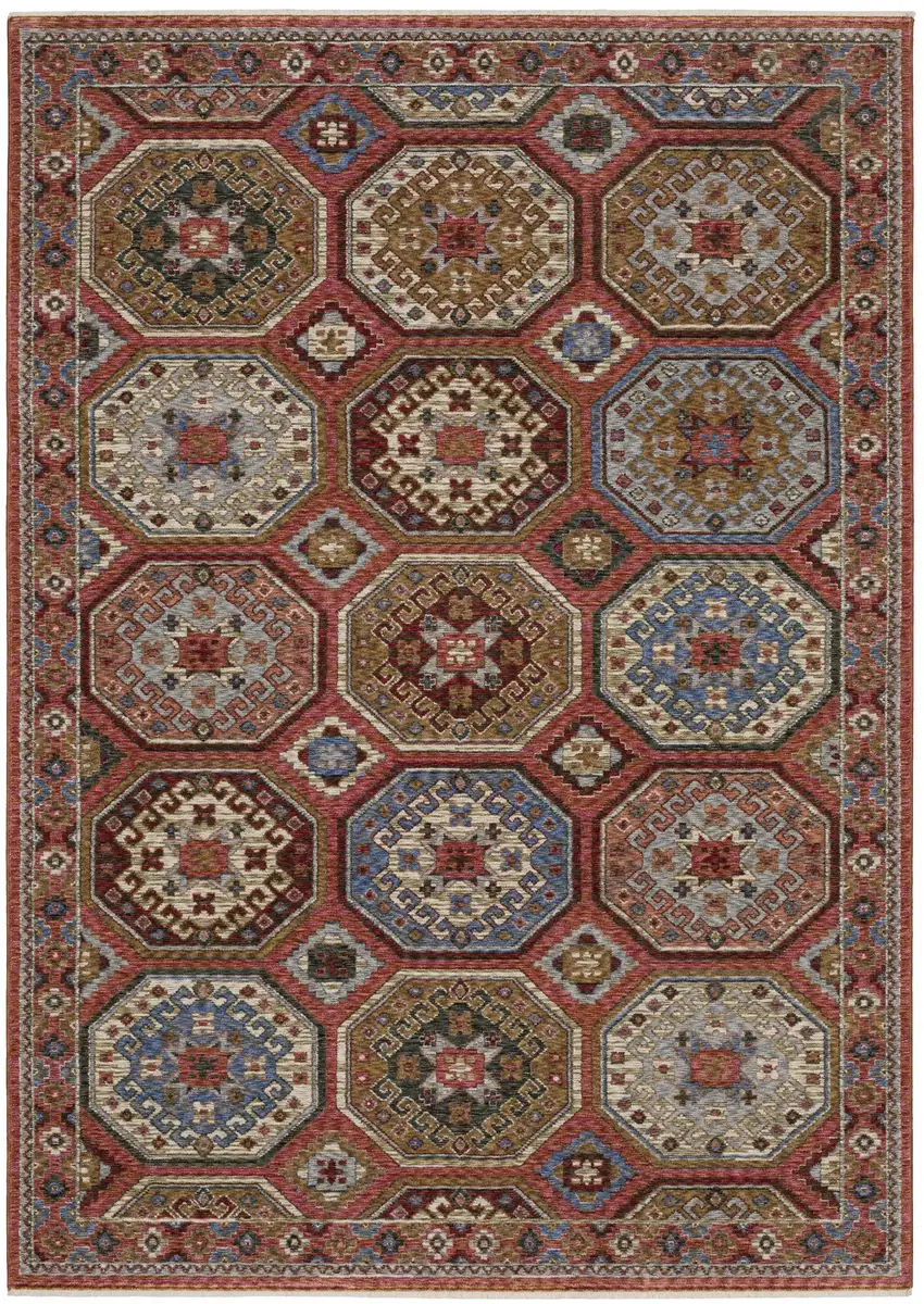 Pink And Red Medallion Area Rug With Fringe Photo 8