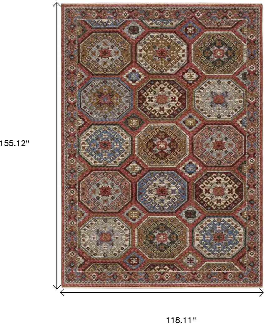 Pink And Red Medallion Area Rug With Fringe Photo 3