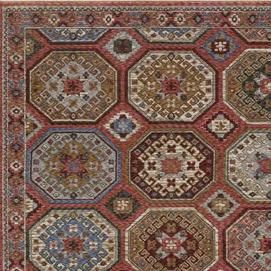 Pink And Red Medallion Area Rug With Fringe Photo 7