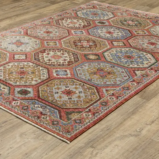 Pink And Red Medallion Area Rug With Fringe Photo 9