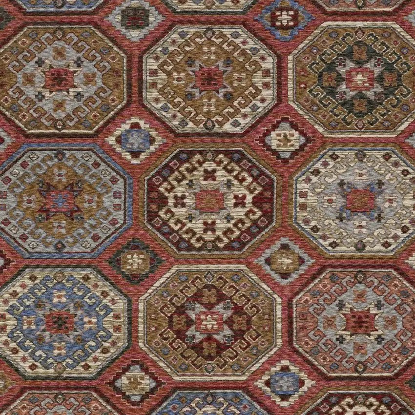 Pink And Red Medallion Area Rug With Fringe Photo 7
