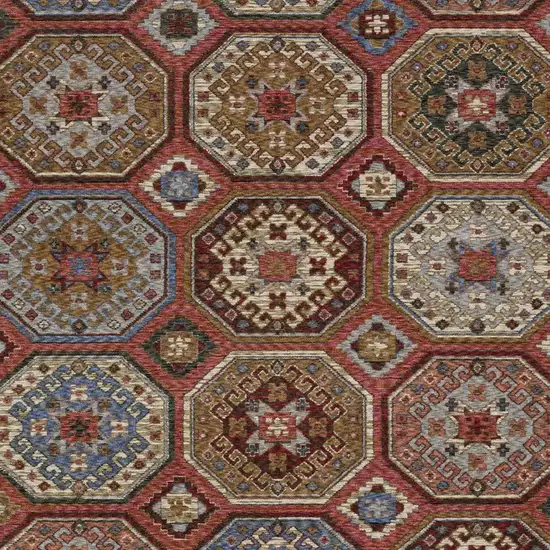 Pink And Red Medallion Area Rug With Fringe Photo 7