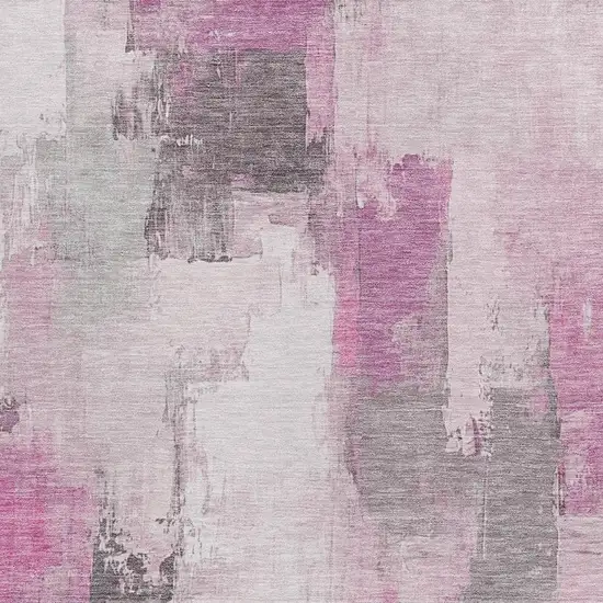 Pink And Silver Abstract Washable Indoor Outdoor Area Rug Photo 3