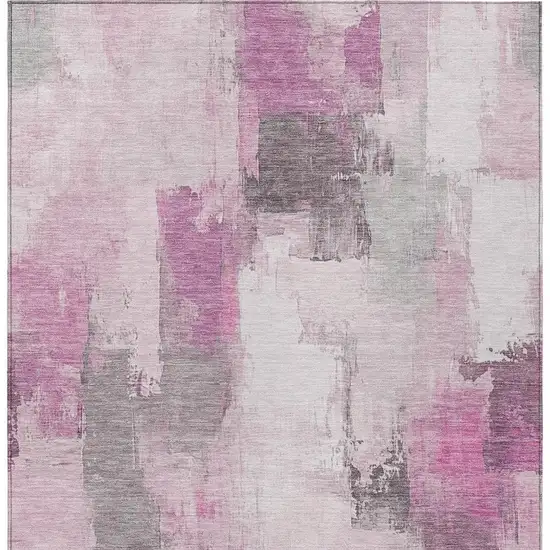 Pink And Silver Abstract Washable Indoor Outdoor Area Rug Photo 4
