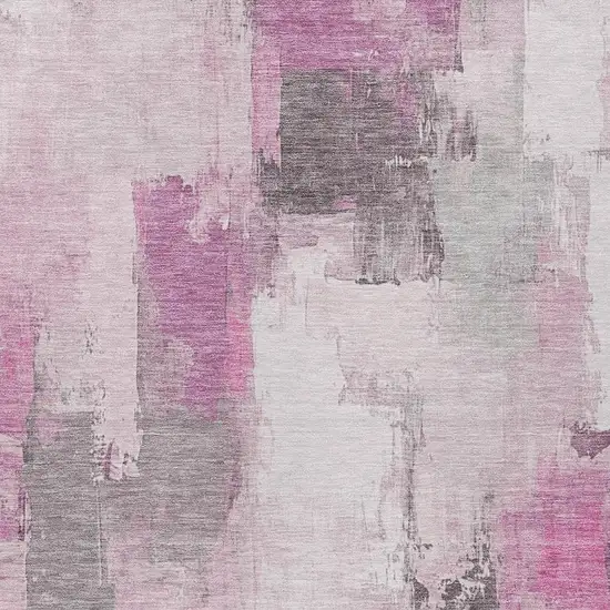 Pink And Silver Abstract Washable Indoor Outdoor Area Rug Photo 3