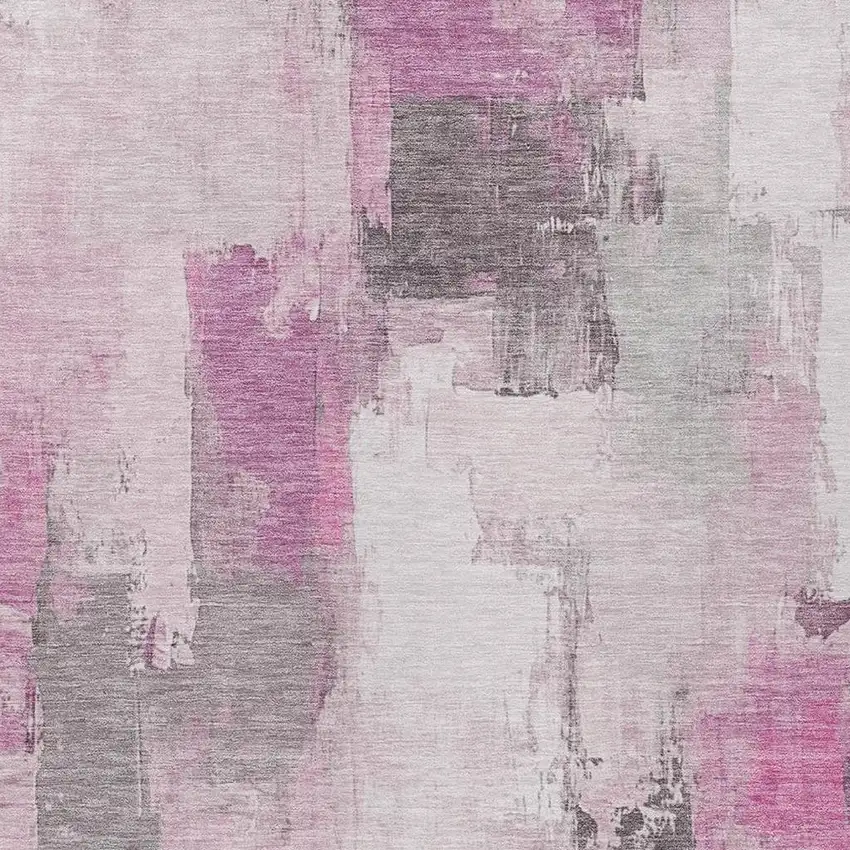 Pink And Silver Abstract Washable Indoor Outdoor Area Rug Photo 3