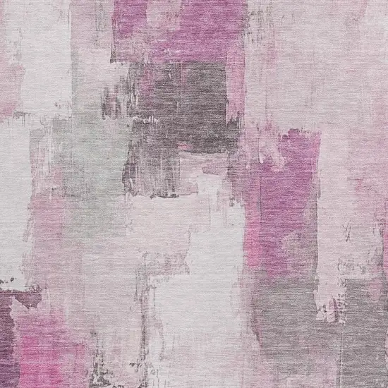 Pink And Silver Abstract Washable Indoor Outdoor Area Rug Photo 3
