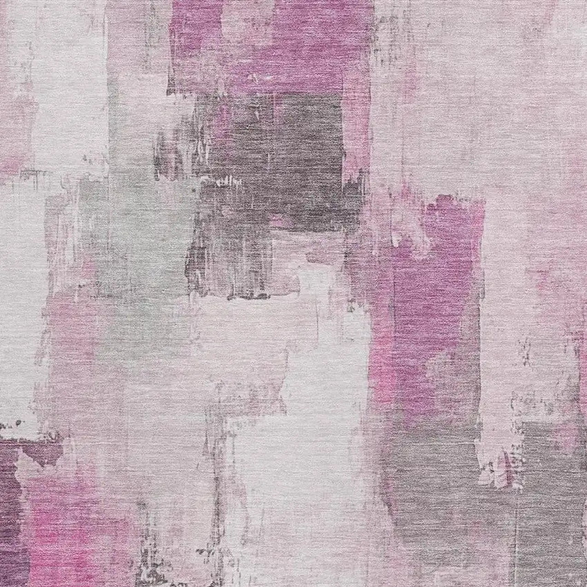 Pink And Silver Abstract Washable Indoor Outdoor Area Rug Photo 3