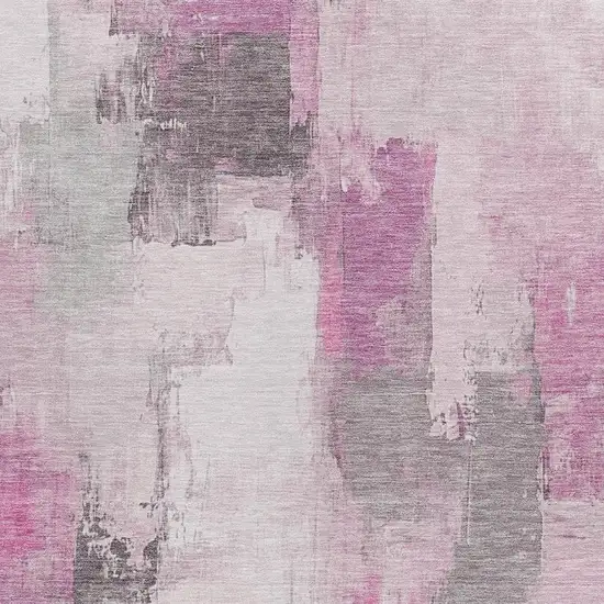 Pink And Silver Abstract Washable Indoor Outdoor Area Rug Photo 3