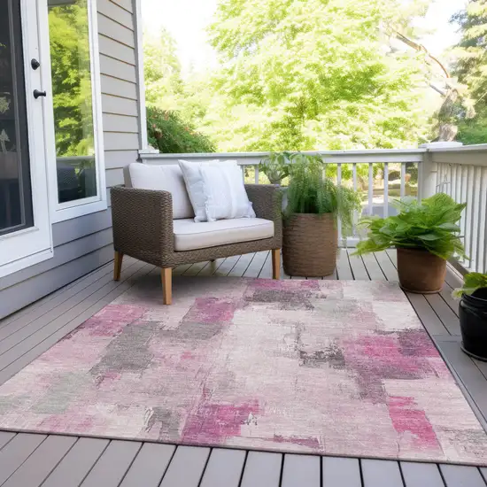 Pink And Silver Abstract Washable Indoor Outdoor Area Rug Photo 7