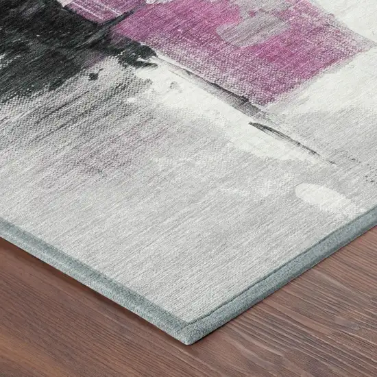Pink And Silver Abstract Washable Indoor Outdoor Area Rug Photo 5