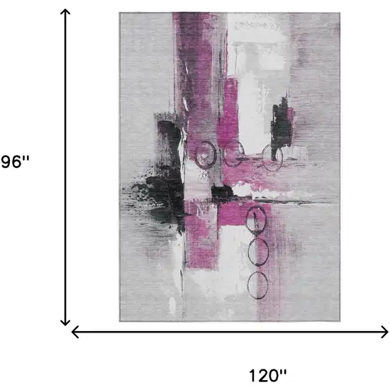 Pink And Silver Abstract Washable Indoor Outdoor Area Rug Photo 7