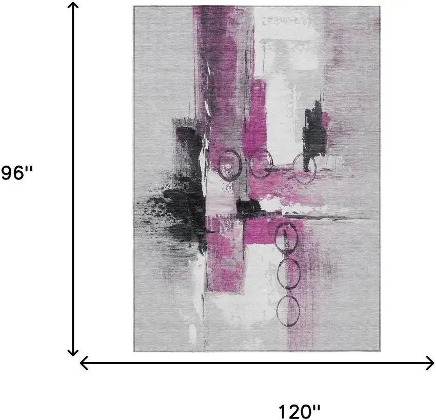 Pink And Silver Abstract Washable Indoor Outdoor Area Rug Photo 7