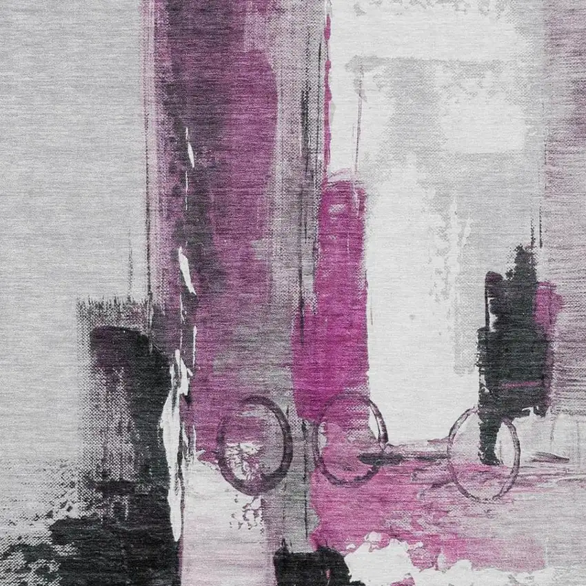 Pink And Silver Abstract Washable Indoor Outdoor Area Rug Photo 3