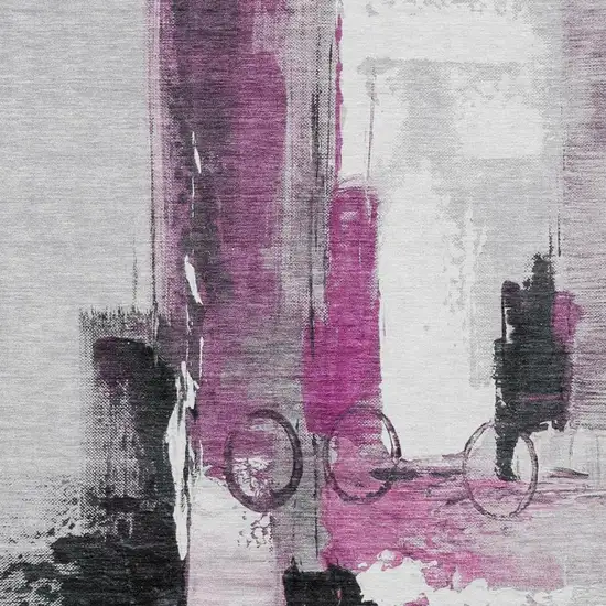 Pink And Silver Abstract Washable Indoor Outdoor Area Rug Photo 3