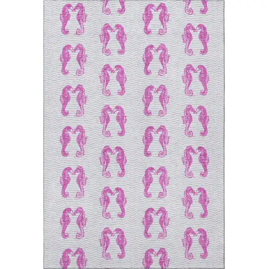 Pink And Silver Geometric Washable Area Rug With UV Protection Photo 4