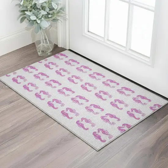 Pink And Silver Geometric Washable Area Rug With UV Protection Photo 1