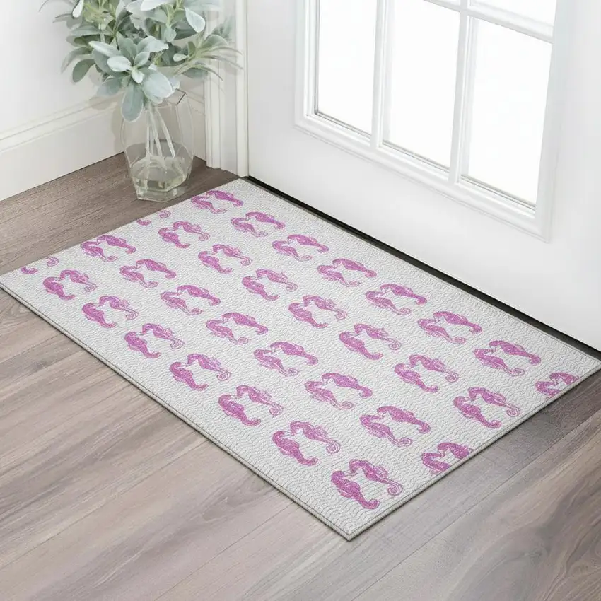 Pink And Silver Geometric Washable Area Rug With UV Protection Photo 1