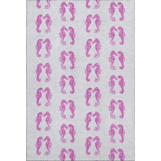 Pink And Silver Geometric Washable Area Rug With UV Protection Photo 1