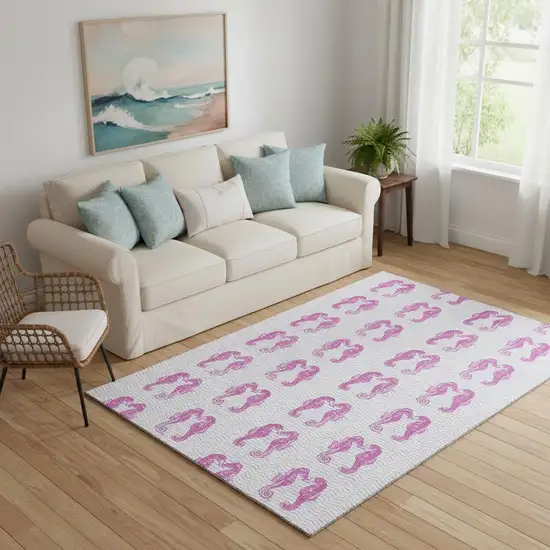 Pink And Silver Geometric Washable Area Rug With UV Protection Photo 1