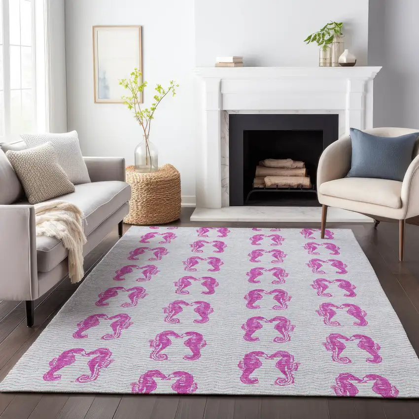Pink And Silver Geometric Washable Area Rug With UV Protection Photo 6