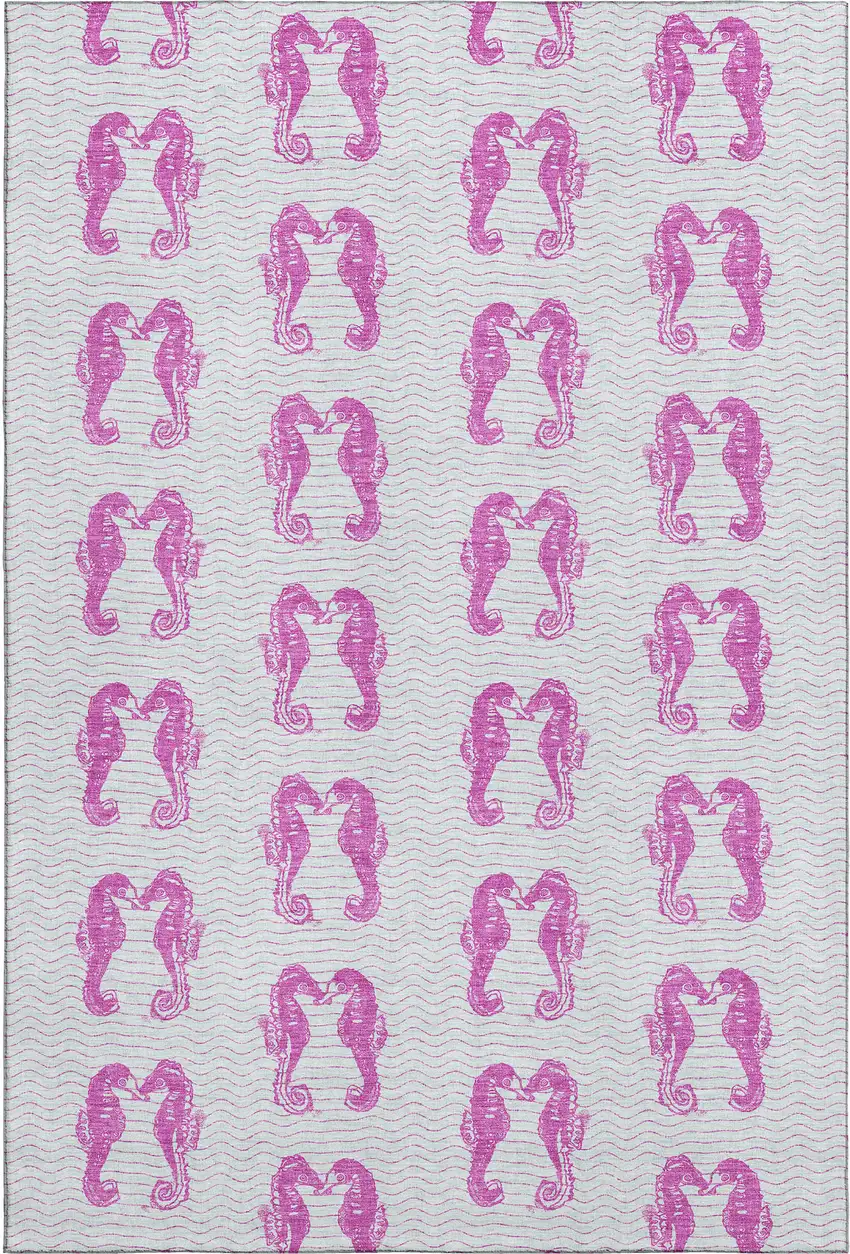 Pink And Silver Geometric Washable Area Rug With UV Protection Photo 1