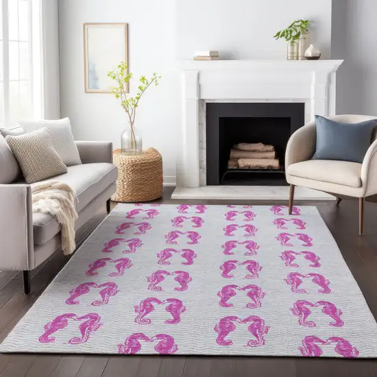 Pink And Silver Geometric Washable Area Rug With UV Protection Photo 6