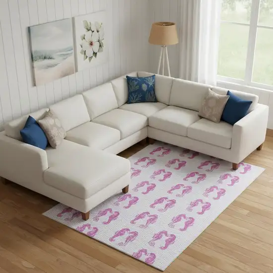 Pink And Silver Geometric Washable Area Rug With UV Protection Photo 1