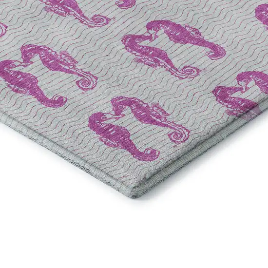 Pink And Silver Geometric Washable Area Rug With UV Protection Photo 8