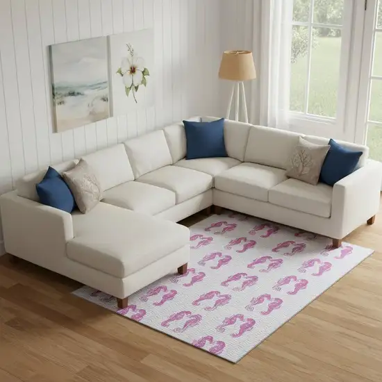 Pink And Silver Geometric Washable Area Rug With UV Protection Photo 1